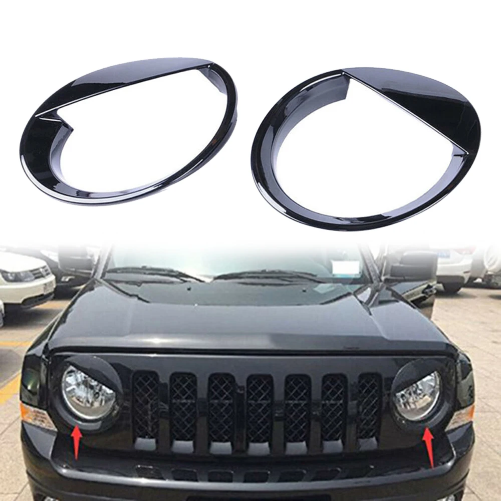 

1Pair Front Light Headlight Frame Cover Trim Decor Black For Jeep Patriot 11-17 ABS Chrome Auto Accessories