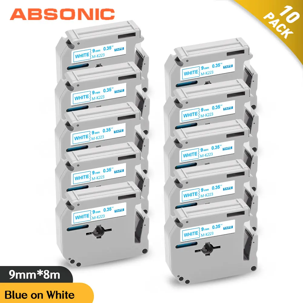 Absonic синего цвета на белом фоне MK223 ленты для Brother MK-223 MK 223 9 мм кассеты M-K223 P Touch PT-70