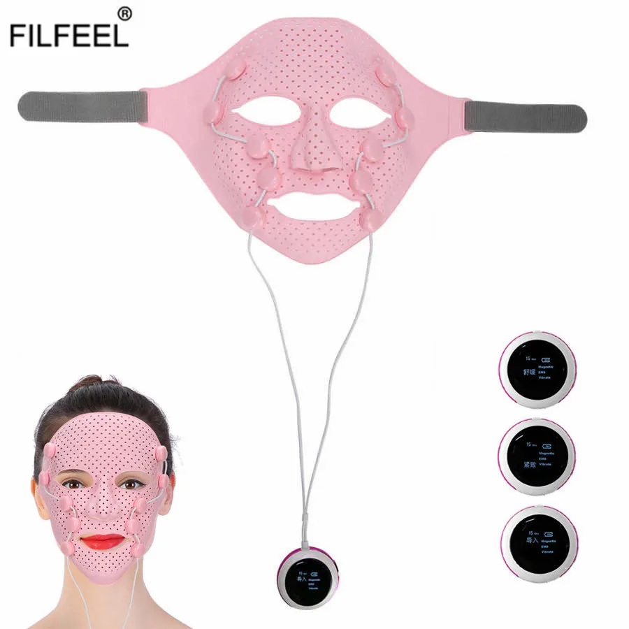 3D Silicone Facial Mask Electric EMS V Face Massager Anti wrinkle Magnet Massage Face Lifting Slimming Machine