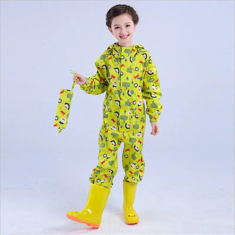 

Children's One-Piece Raincoat Rain Pants Cartoon Thickened Reflective Strip Dirt Proof One-Piece Long
