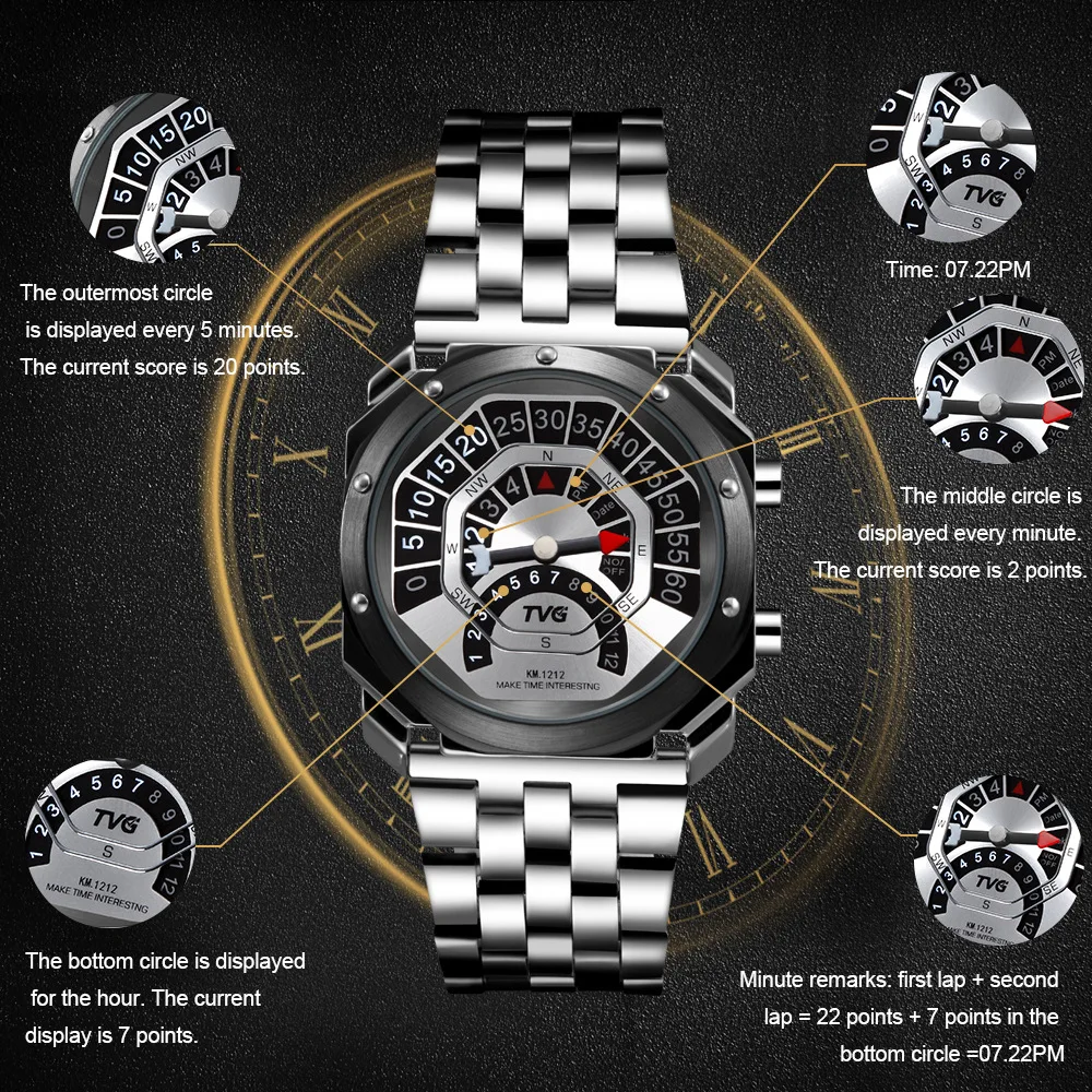 TVG Digital Watch Man Outdoor Compass Watch LED Sports Full Steel Waterproof Week Date Boy's Wristwatches KM-1212 Dropshipping images - 6