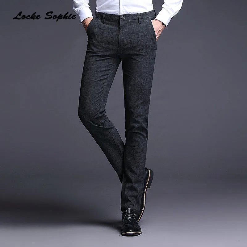 

High waist Men's Plus size Pencil pants trousers 2019 Autumn cotton blend Splicing suit pants men Skinny business trousers boys
