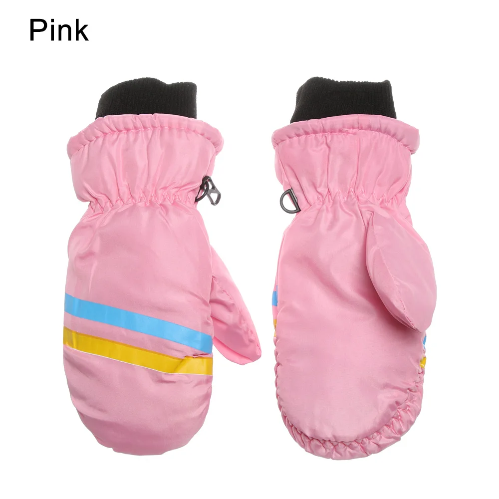 pink 1 пара, детские зимние лыжные перчатки для сноуборда для мальчиков и девочек, детские ветрозащитные водонепроницаемые утепленные варежки, теплые перчатки, зимние - Цвет: pink