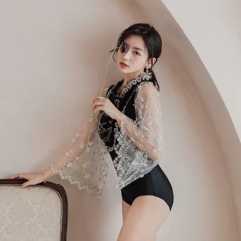 

Swimming Suit For Women One Piece Whole Swimsuits Women's Swimsuit Bikini 2019 Lady Light Luxury Long Sleeve Sun Shading Woman