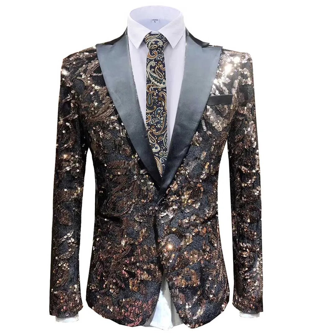 

2019 Fashion Mens Color Sequin blazer Peak Notch Lapel Tuxedo Tailcoat best man suit jscket for Wedding Party Groom Host 1 piece