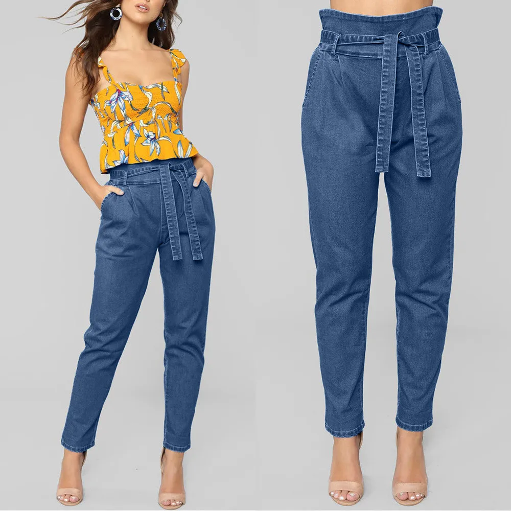 JAYCOAIN Cotton Drawstring Woman Jeans Plus Size Sexy High Waist Jeans Stretch Skinny Womens Jeans Denim Fashion Pencil Pants