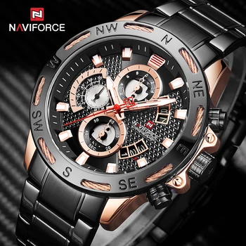 

NAVIFORCE Men Watches Top Brand Luxury Black Steel Band Quartz Clock Wristwatches Men's Chronograph Multifunction Watch 9165