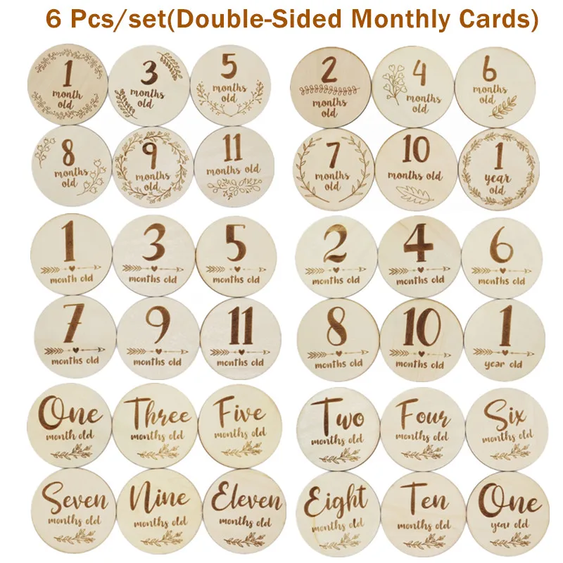 Photography-Props Milestone-Cards Wooden Monthly Newborn Baby Souvenir Handmade 6pcs