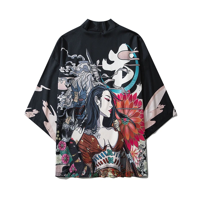 Bebovizi Japanese Style Cat Samurai Kimono Streetwear Men Women Cardigan Japan Harajuku Anime Robe Anime Clothes 2020 Summer 6034
