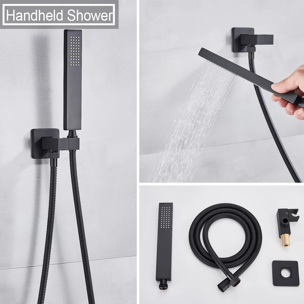 Wall Mount Bathroom Shower Faucet 8/10/12/16 Inch Rainfall Mixed Hot Cold Water Mixer Bathtub Tap Hand Sprayer