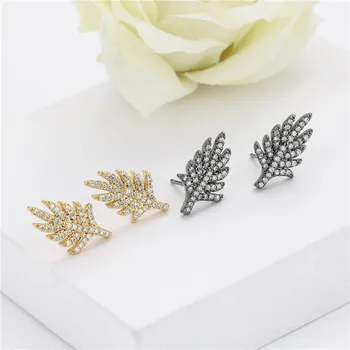 

TIF APN 925 Sterling Silver Stud Earrings, spring and summer silver gold feather design, simple ladies jewelry.