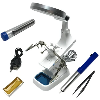 

3X 4.5X Desk Magnifier with 10 Led Light Magnifying Glass Loupe Hand Soldering Iron Stand Welding Tool with Illuminated