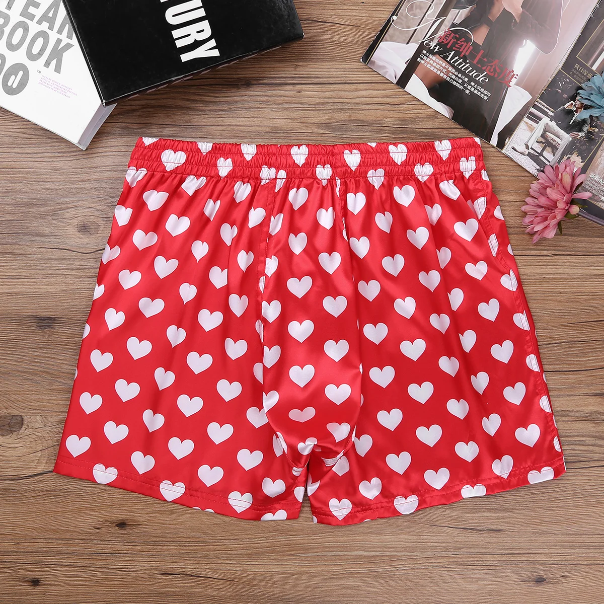 pajama pants men's Men Boxers Shorts Pajamas Sleep Bottoms Underwear Satin Silk Summer Lounge Loose Casual Sports Short Pants Love Heart Print black silk pajamas