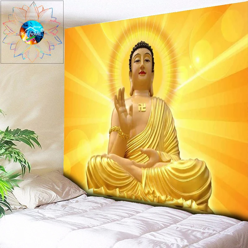 

Golden Buddha Chakra Tapestry Indian Mandala Wall Hanging Psychedelic Multi-Function Hippie Wall Tapestry Custom Boho Home Decor