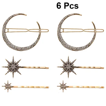 

6PCS/2Sets Retro Rhinestone Bobby Pin Diamante Moon Star Snowflake Hair Bang Clips Vintage Hairpin Hair Accessories