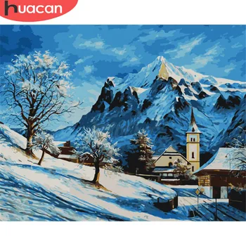 

HUACAN Painting By Numbers Snow Mountain Kits Drawing Canvas HandPainted DIY Oil Pictures By Numbers Winter Scenery Home Decor