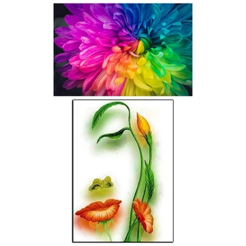 

2 set 5D Diy Diamond Painting Home Decor Full Round Diamond Embroidery - CelsiusFlower Girl & Colorful Chrysanthemum