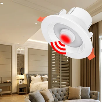 AC 85-265V 5W 10W 15W 20W Round Recessed LED Ceiling Light PIR Motion Sensor Spot Light for Corridor Aisle Auto ON/Off at Night