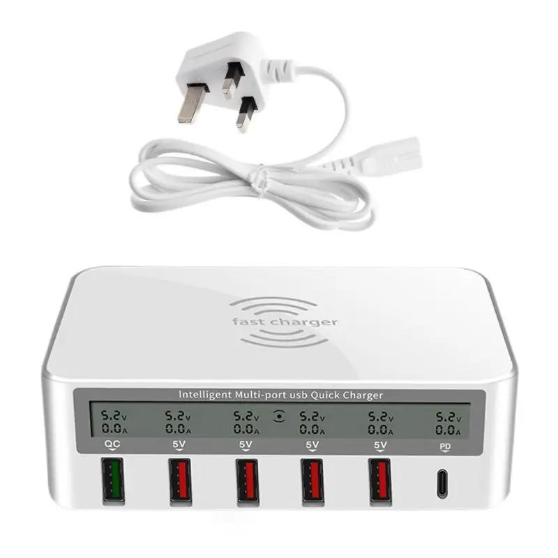 Универсальный 100 Вт 5x USB QC 3,0& type C PD быстрое зарядное устройство адаптер Qi Беспроводная зарядная станция для iPhone ipad samsung