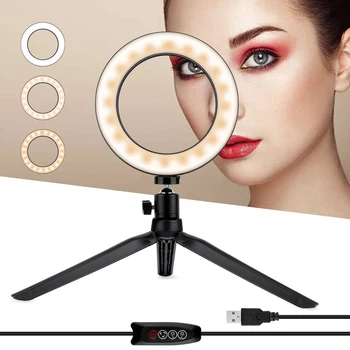

Home Mini LED Desktop Ring Light Stepless Dimming With Tripod Stand USB Plug For YouTube Video Live Photo Photography Studio