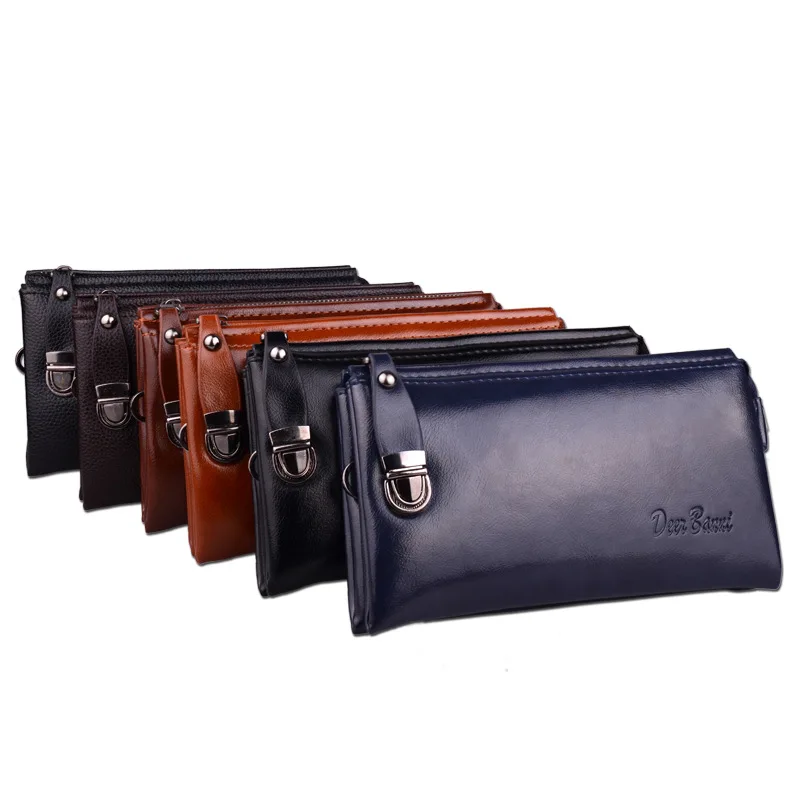 

HUGWISER Men Business Handbags Leisure Long Zipper Multifunctional Wallet Soft Leather Large-capacity Hand Mobile Phone Bag PU