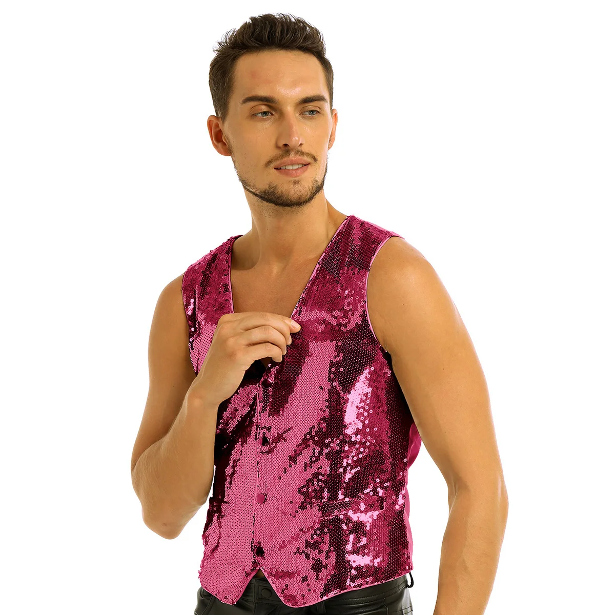 Wine Red Iiniim модные вечерние Клубные костюмы для мужчин Slim Fit костюм с пайетками жилет на пуговицах Формальное Деловое платье Костюм отдельный жилет - Цвет: Wine Red