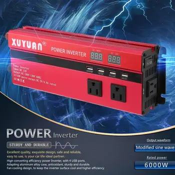 

Professional 6000W Solar Power Inverter DC 12V to AC 110V LED Display Car Sine Wave Converter for Household Appliances