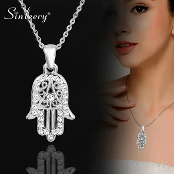 

SINLEERY Classic Hand of Fatima Hamsa Necklace Pendants Silver Color Chain Choker Palm Statement Jewelry for Women XL681 SSF