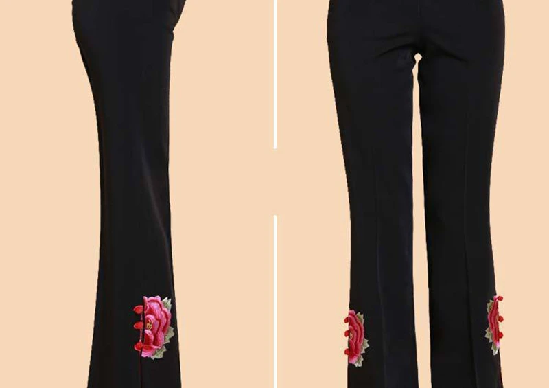 Middle-aged Tang suit pants брюки женские women's pants embroidered trousers ladies wide leg high waist pants