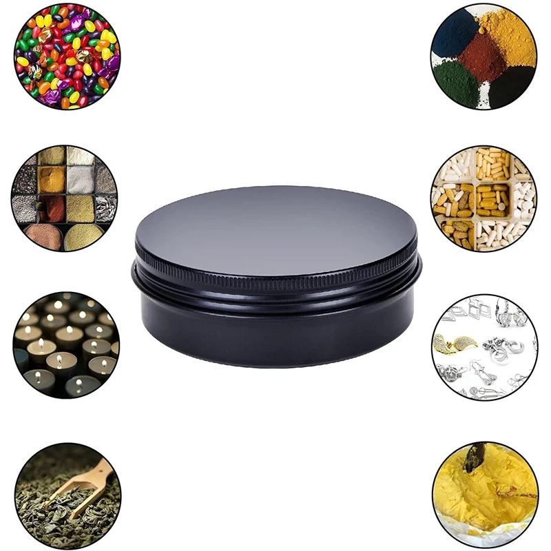 10Pcs 5g 10g 15g 20g 30g 50g Empty Black Aluminum Tins Cans Screw Top Round Candle Spice Tins Cans with Screw Lid Containers