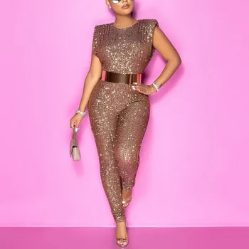 High Waist Bodycon Shinny Sequined Jumpsuits  1