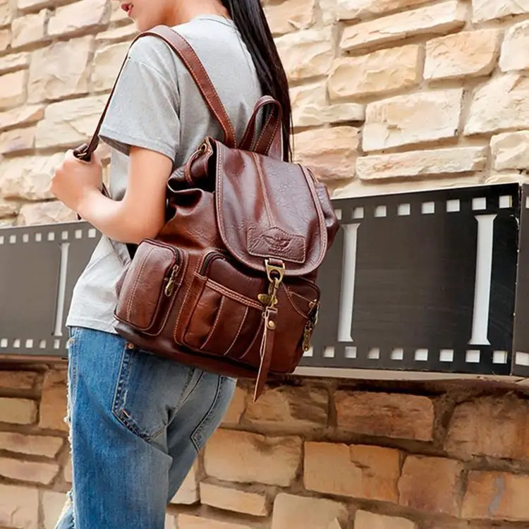 

Women Backpack High Quality Leather School Girl Shoul