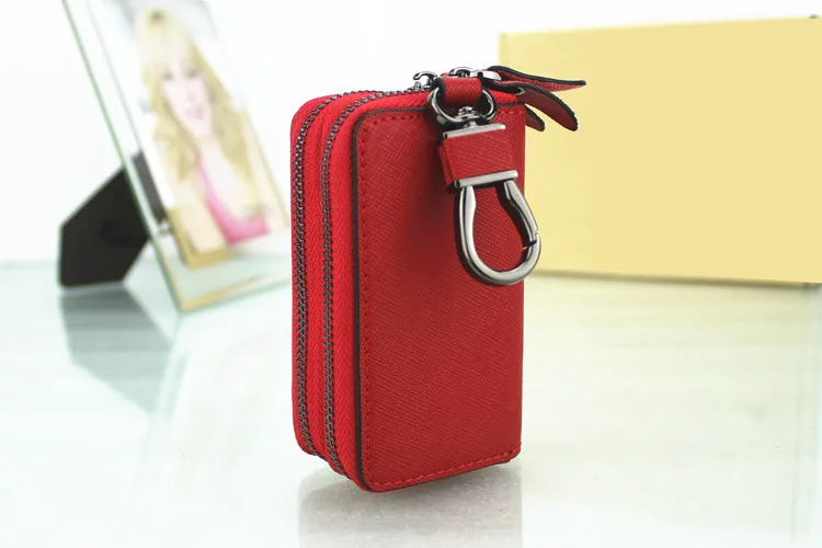 Cross Border Supply of Goods Cross Pattern Leather Key Bag Multi-functional Double Layer Zipper Key Bag New Style Key Leather Ca