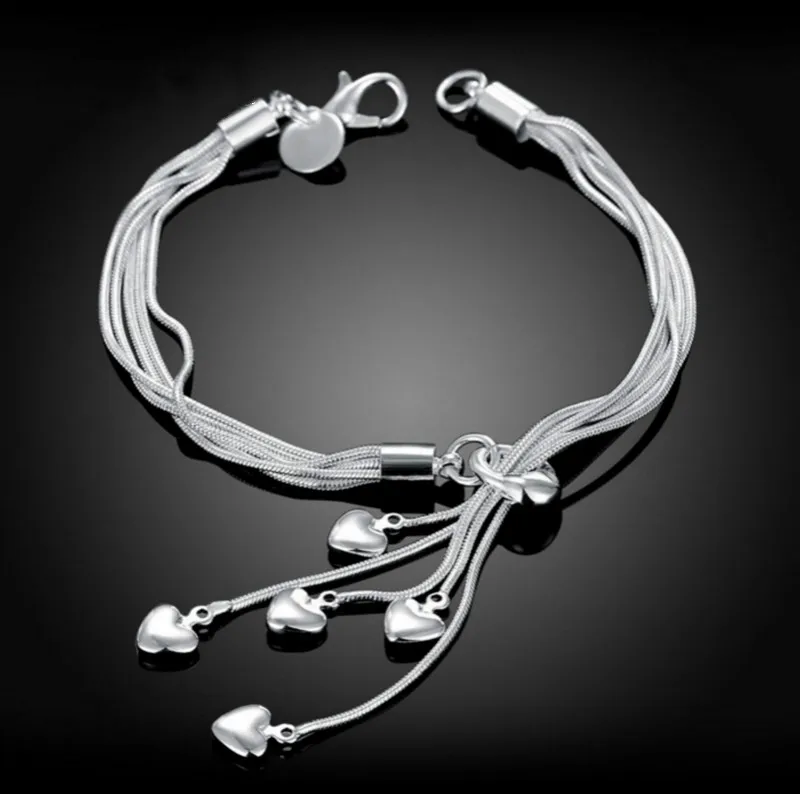Цыганский браслет 925 посеребренный браслет Модный многослойный подвесной браслет с сердечком ювелирные изделия