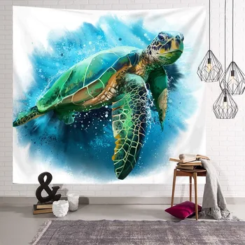 

Sea turtle fabric painting, marine life wall blanket, Bohemian tapestry, home decoration background cloth customization