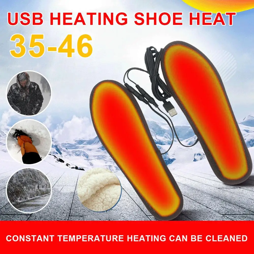 

Lamb Wool Heated Shoe Insole USB Electric Foot Warmer Pad Washed Heating Insole Winter Outdoor Ski Hunting 35-46 Shoe Size