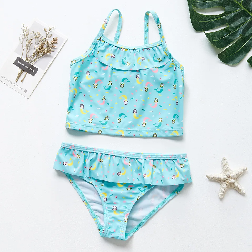 2019 Girls Two-pieces Swimsuit Mermaid 1-6 Years Ruffle Style Swimwear Kids Children's Swimsuits 9176 | Спорт и развлечения