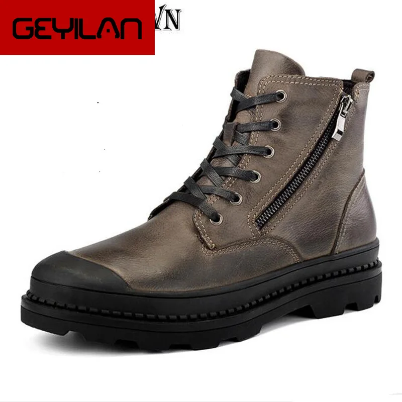 

100% Genuine Leather Ankle Boots For Male Botas Plush Men Boots Warm Winter Shoes With Fur Fashion Plus Size 46 47 H98