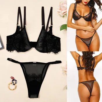 

2020 Women's Sexy lingerie Bra Set Sexy Women Lace Floral Underwear Unerwire Bra Set Briefs Lingerie Thong Set Dropship B4
