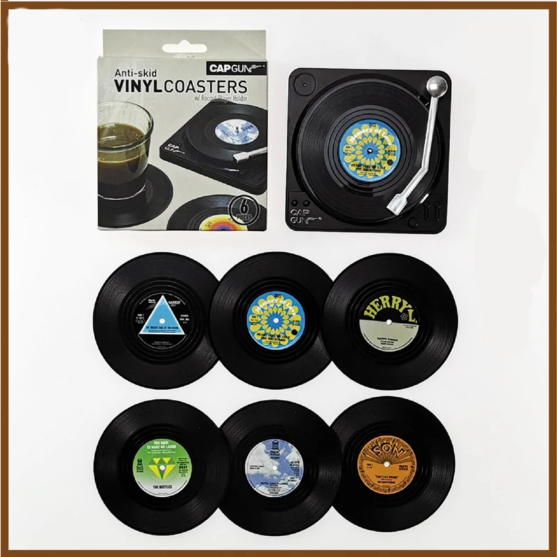 6pcs Anti-slip Retro Cup Mat Vinyl Record Coasters Music Drink Holder Mug Table Placemat Heat-resistant Non Slip ROCKABILLY
