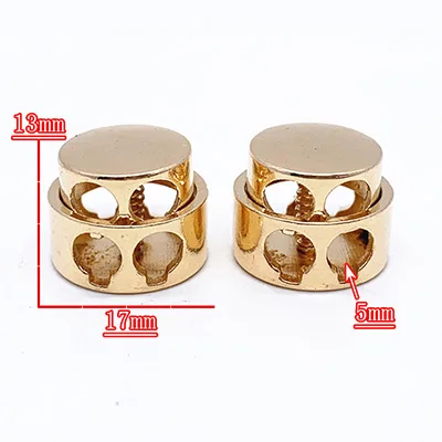 Meetee 30pcs Metal Pearl Double Hole Stopper Buckles Spring Elastic Adjustment Cord Lock DIY Hat Cord End Decor Button DS010 - Color: Gold