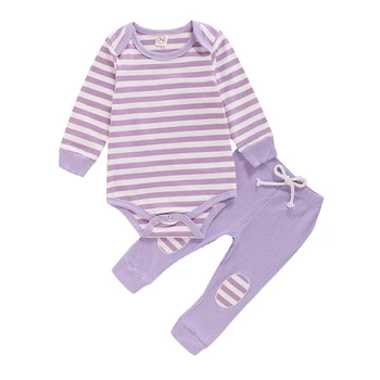 

Autumn Baby Girls Set Casual Long Sleeve Romper Tops Striped+Long Pants#1