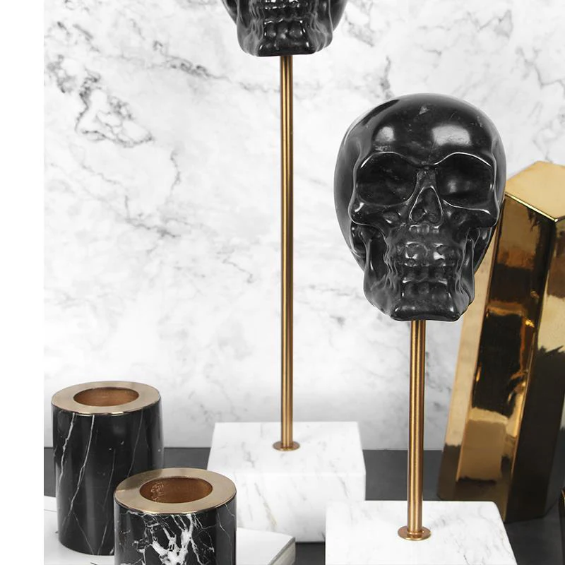 

Home Decoration Accessories Black Skull Statue Decoration Figurine Living Room Ornament Objects Office Marble Gift