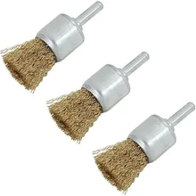 

25mm Brass Wire Brush 3pcs End Wire Brushes 6mm Shank Crimp Cup Set Kit