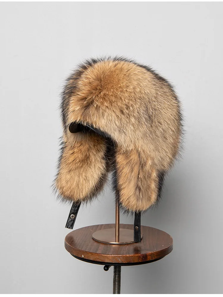 Real Raccoon Fur Hat Genuine Silver Fox 