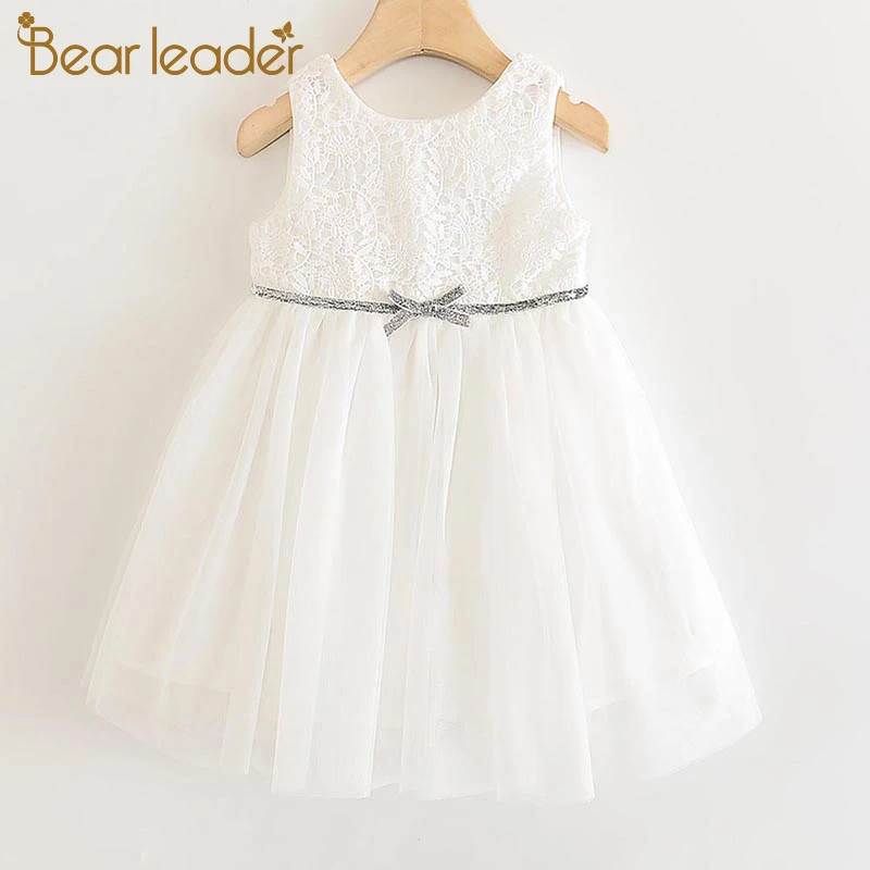 Bear Leader Girls White Dress New Brand Summer Girl Mesh Party Princess Gown Sleeveless Birthday Suits Children Vestidos 3 8Y | Детская
