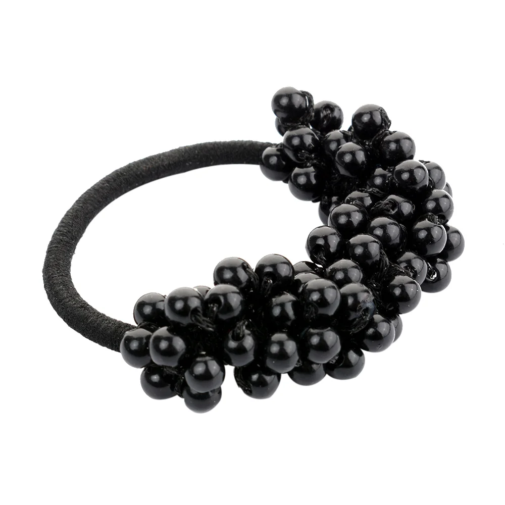 black 1 шт., винтажные кольца для девочек, головные уборы с жемчугом Ручная работа, имитация жемчуга, резинка, аксессуары, эластичная резинка для волос - Цвет: black