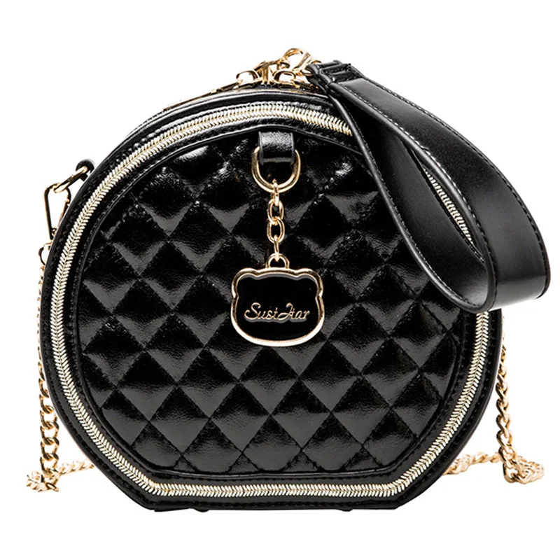 

200101 iVog New Arrival Everyday Ladies Small Messenger Crossbody Handbag Black Geometric Chain Round Bags for Women 2019