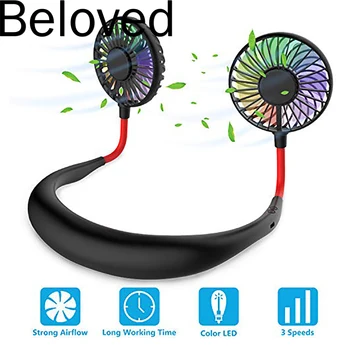 

Adjustable 7 Leaf Mini USB Rechargeable Fan Portable Neck Sport Fan Neckband Desk Hand Air Fan Conditioner For Room Dropship