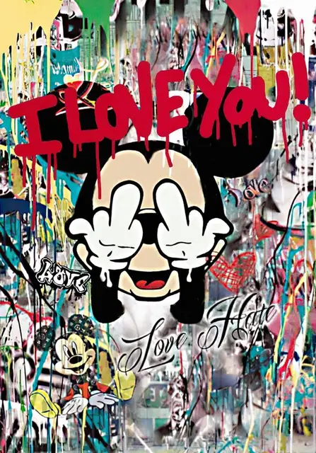Mickey And Minnie Mouse Graffiti Love Poster Picture On The Wall Art Prints Disney Canvas Painting For Living Room Decoration Painting Calligraphy Aliexpress
